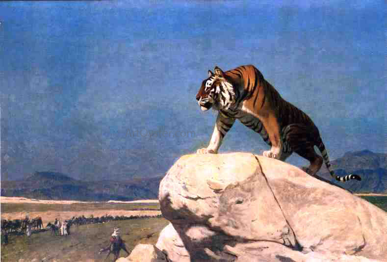  Jean-Leon Gerome Tiger on the Lookout - Hand Painted Oil Painting