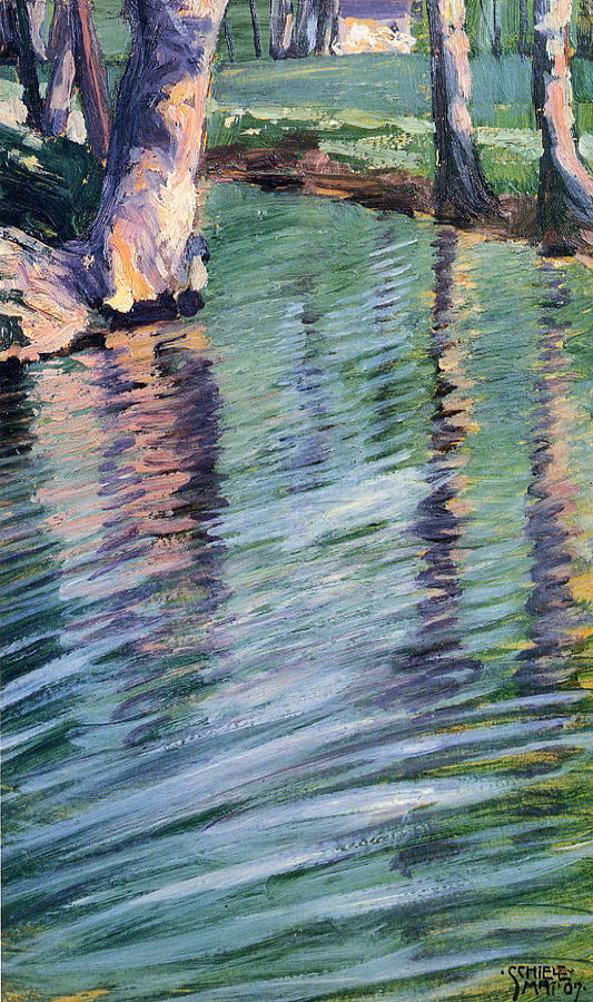  Egon Schiele Trees Mirrored in a Pond - Hand Painted Oil Painting