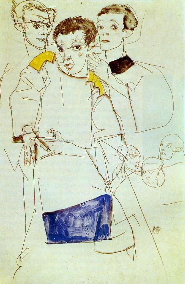  Egon Schiele Triple Self Portrait - Hand Painted Oil Painting