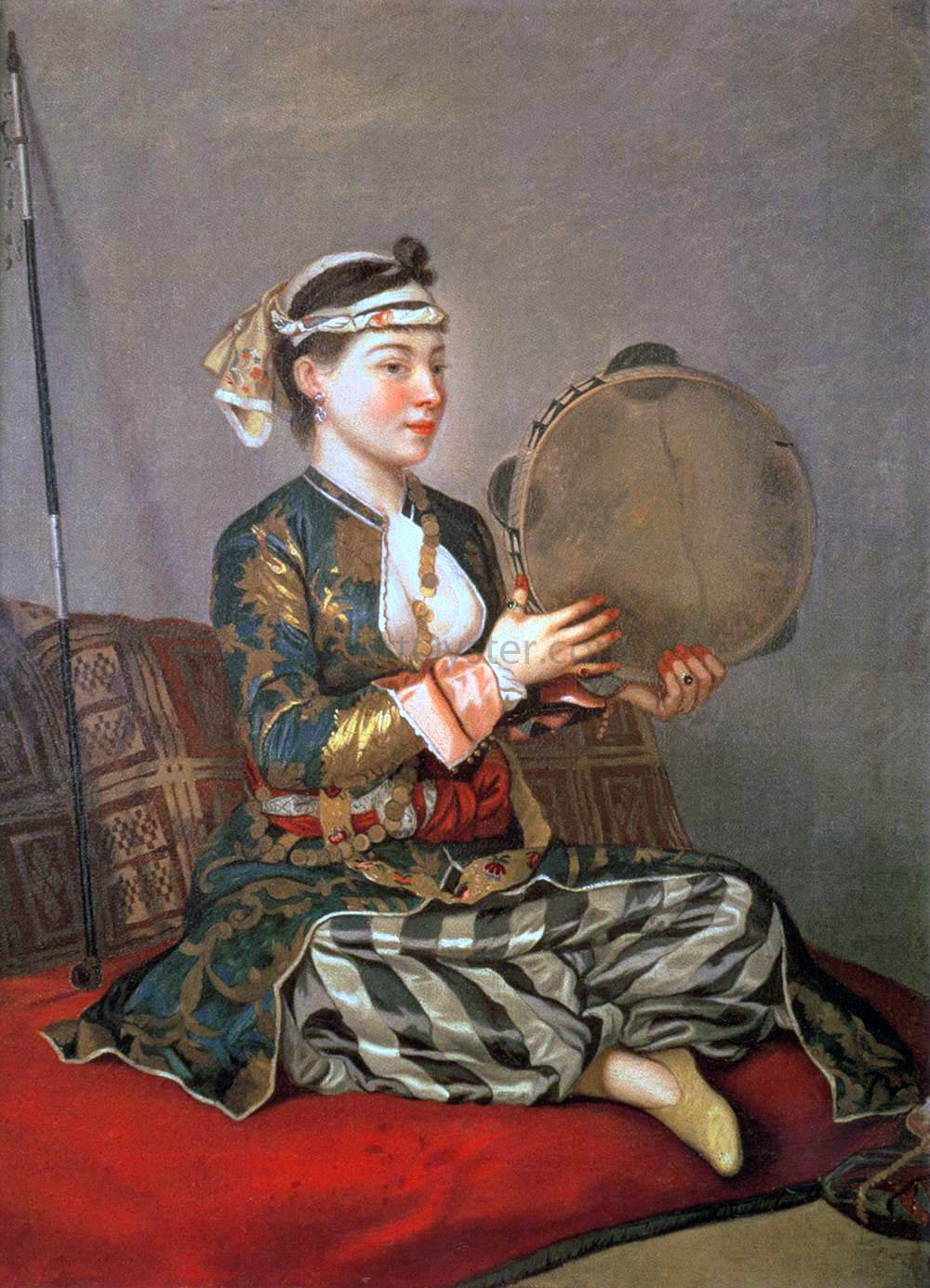  Jean-Etienne Liotard Turkish Woman with a Tambourine - Hand Painted Oil Painting