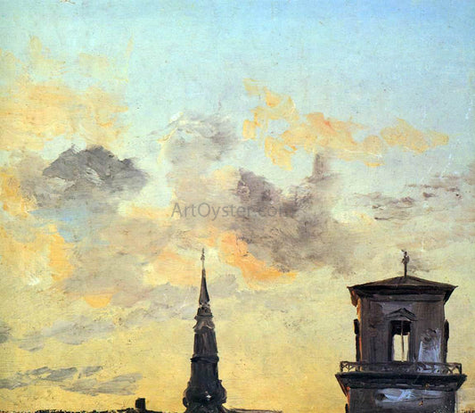  Johan Christian Claussen Dahl Two Belfries at Sunset, Copenhagen - Hand Painted Oil Painting