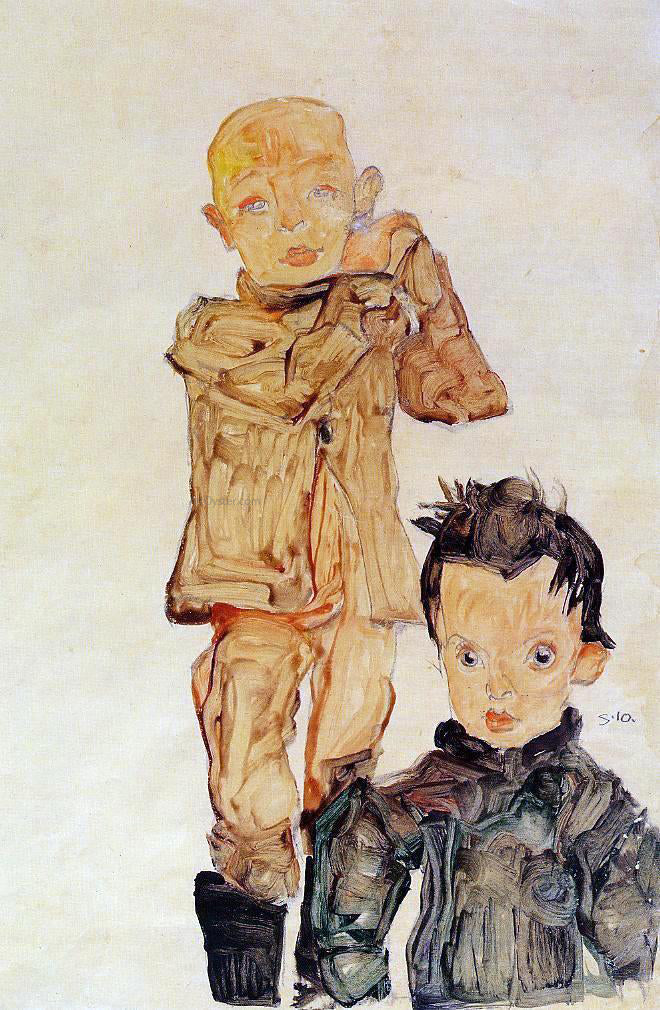  Egon Schiele Two Boys - Hand Painted Oil Painting