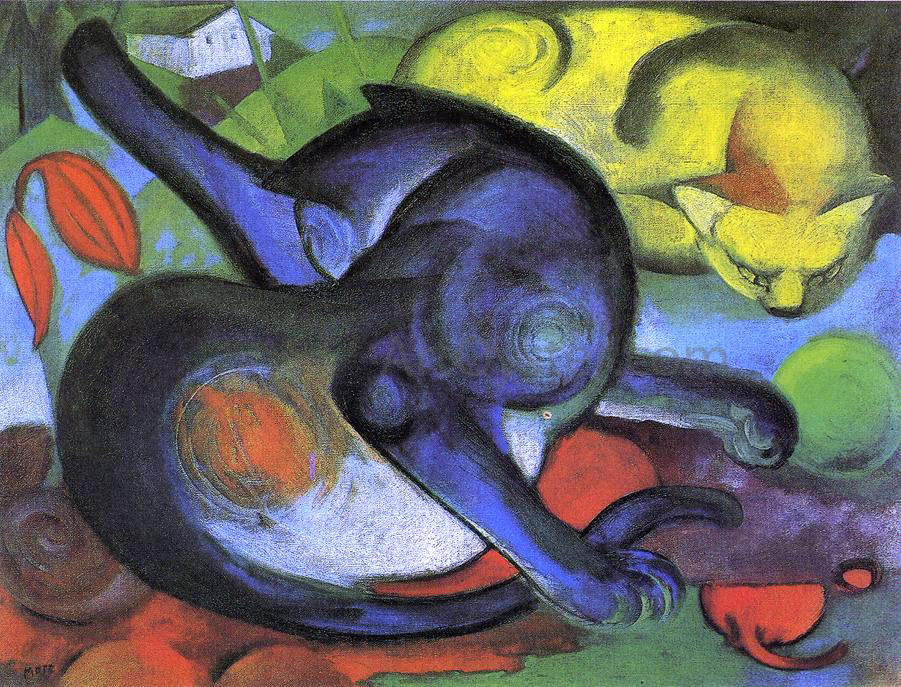  Franz Marc Two Cats, Blue and Yellow - Hand Painted Oil Painting