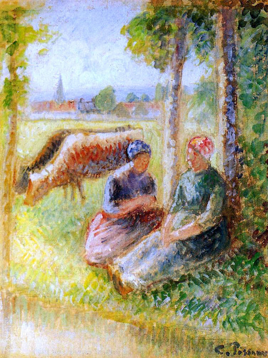  Camille Pissarro Two Cowherds by the River - Hand Painted Oil Painting