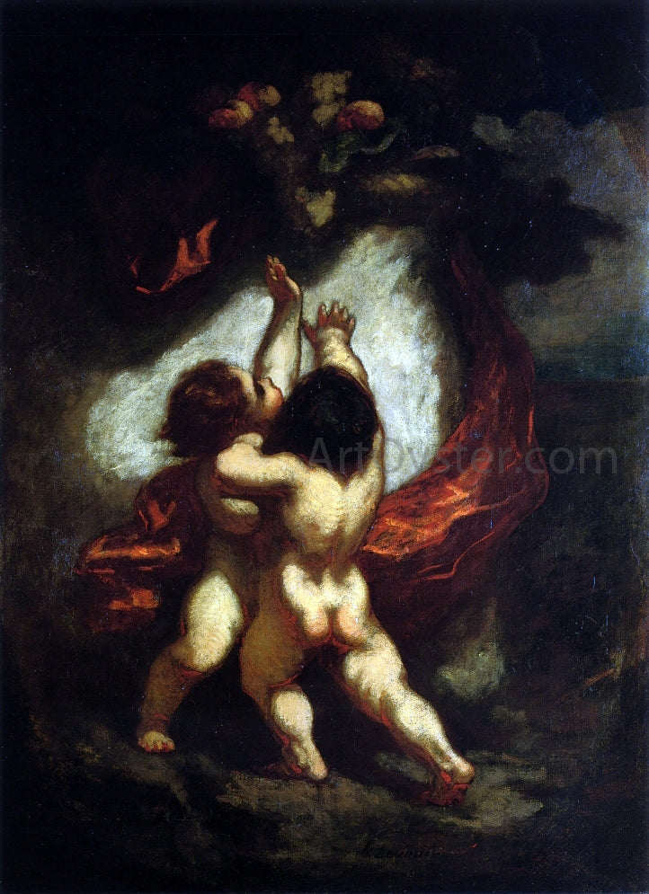  Honore Daumier Two Cupids with Red Drapery - Hand Painted Oil Painting