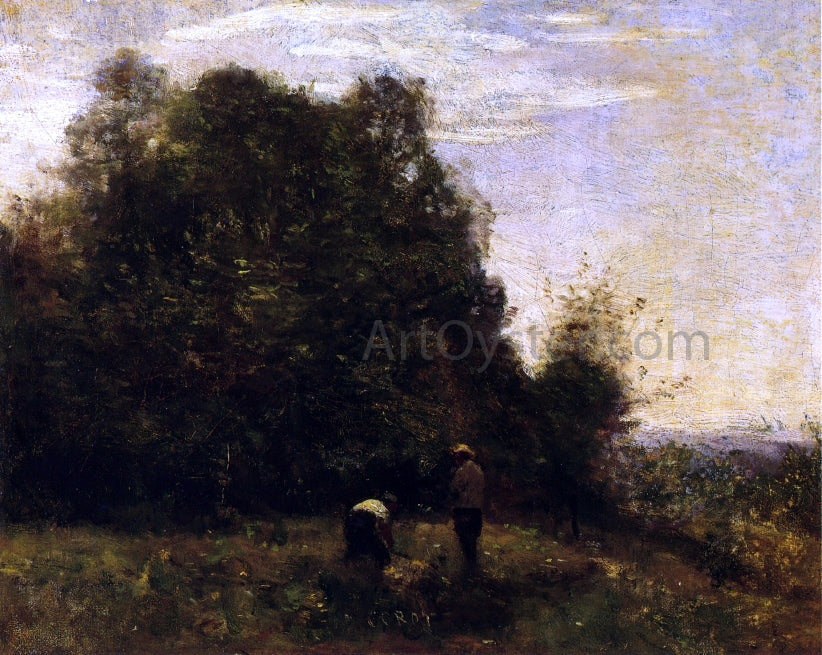 Jean-Baptiste-Camille Corot Two Figures - Working in the Fields - Hand Painted Oil Painting