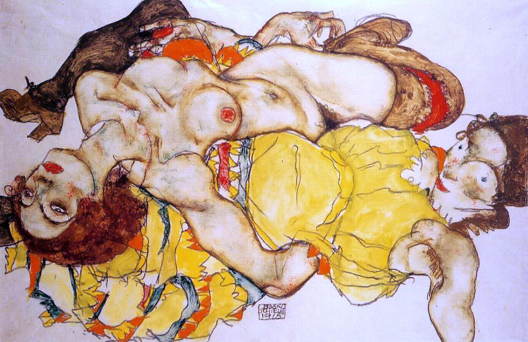  Egon Schiele Two Girls Lying Entwined - Hand Painted Oil Painting