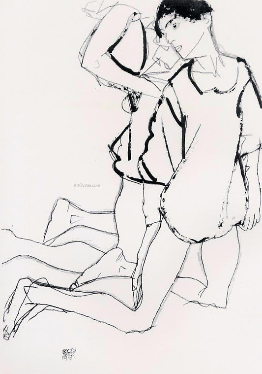  Egon Schiele Two Kneeling Figures (also known as Parallelogram) - Hand Painted Oil Painting