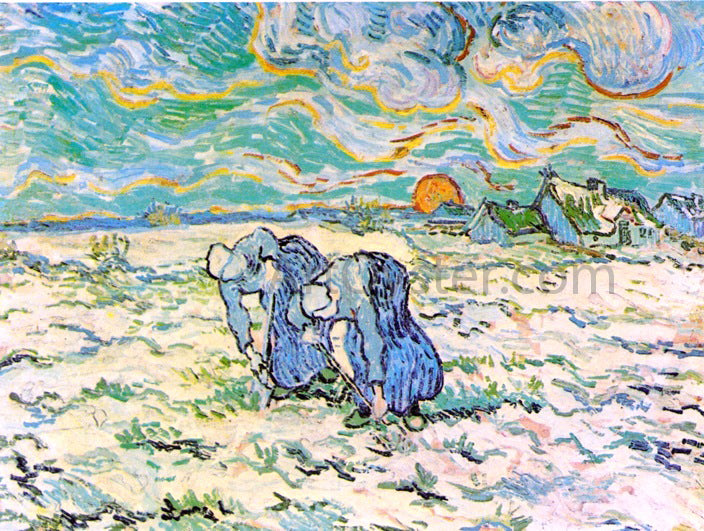  Vincent Van Gogh Two Peasant Women Digging in Field with Snow - Hand Painted Oil Painting
