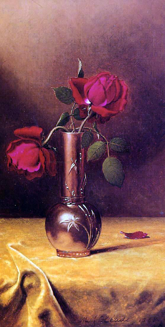  Martin Johnson Heade Two Red Roses in a Bronze Vase - Hand Painted Oil Painting