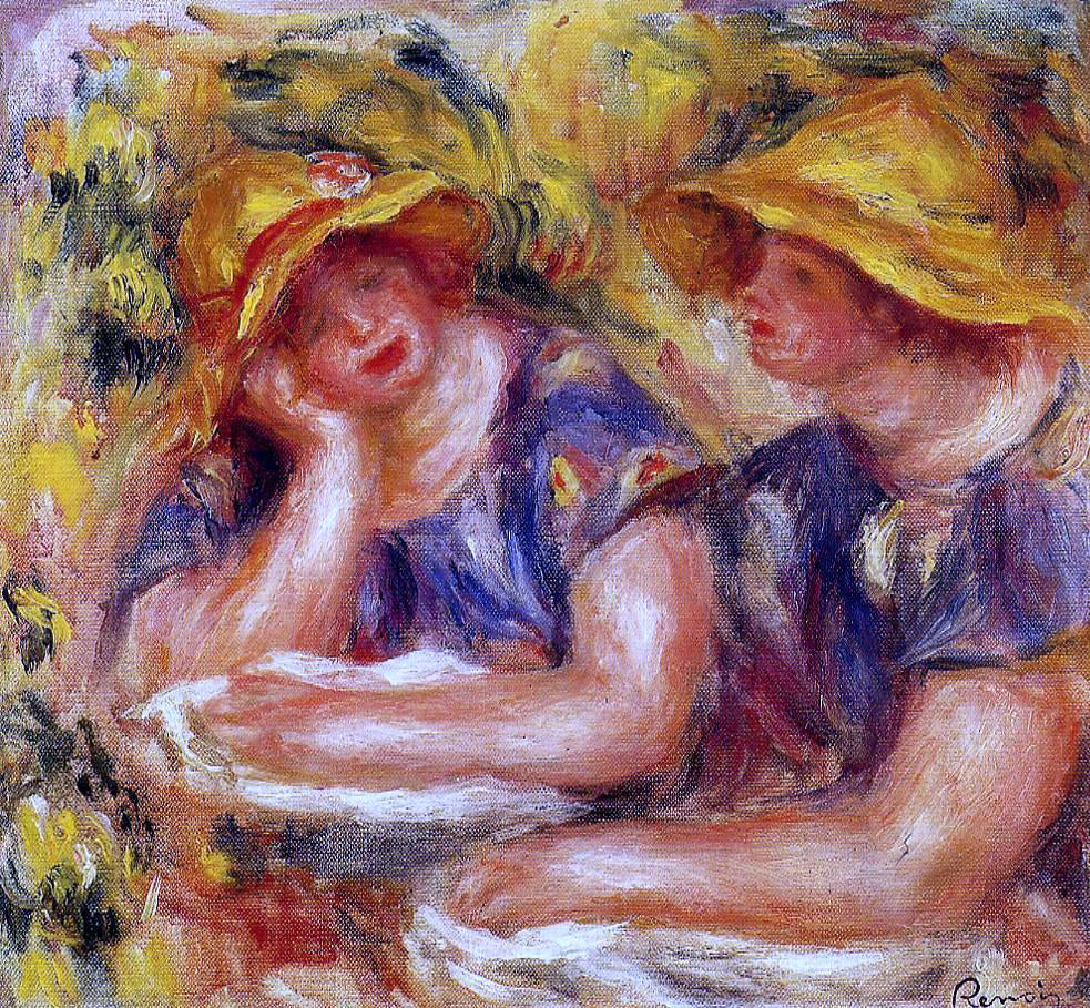  Pierre Auguste Renoir Two Women in Blue Blouses - Hand Painted Oil Painting