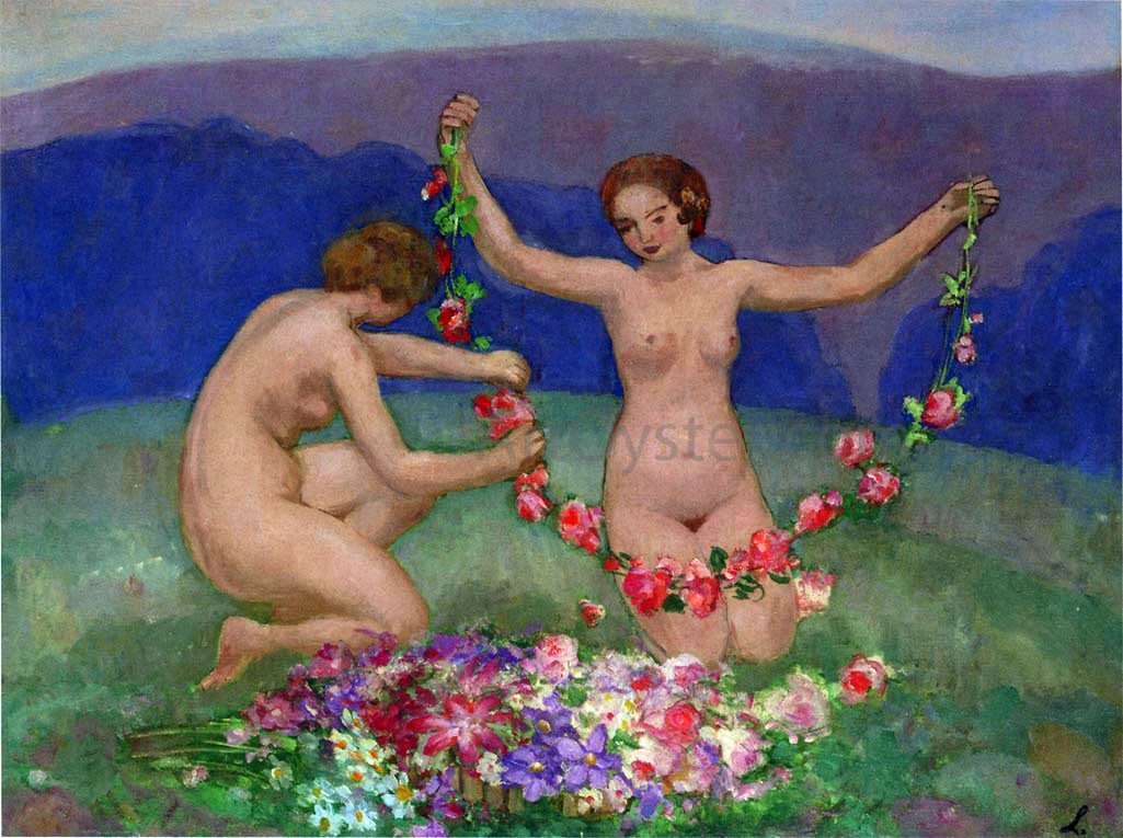  Henri Lebasque Two Young Girls with Garlands - Hand Painted Oil Painting
