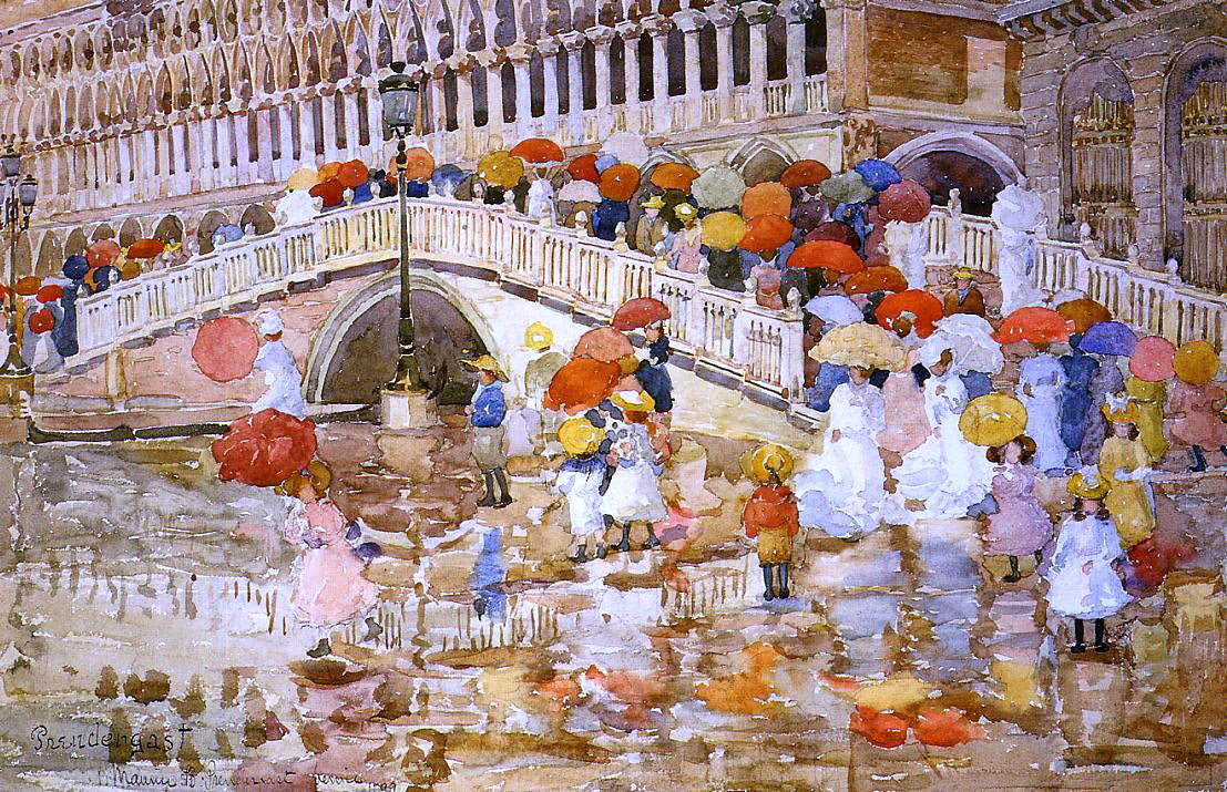  Maurice Prendergast Umbrellas in the Rain - Hand Painted Oil Painting