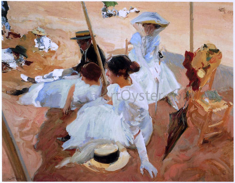  Joaquin Sorolla Y Bastida Under the Awning at Zarauz Beach - Hand Painted Oil Painting