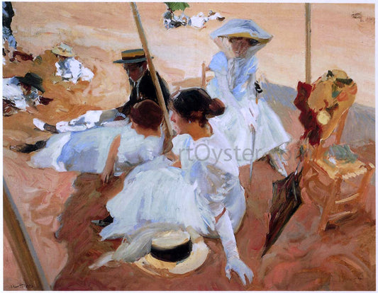 Joaquin Sorolla Y Bastida Under the Awning at Zarauz Beach - Hand Painted Oil Painting