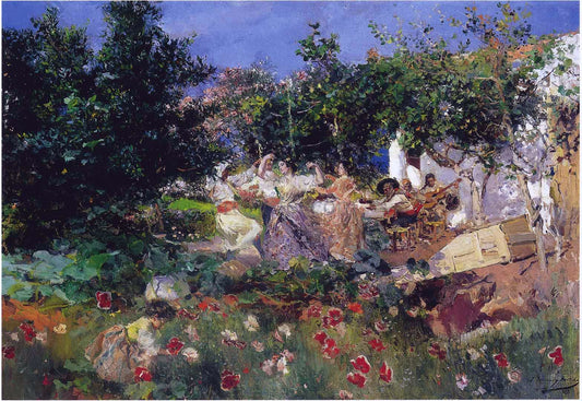  Joaquin Sorolla Y Bastida Valencian Fiesta in an Orange Grove - Hand Painted Oil Painting