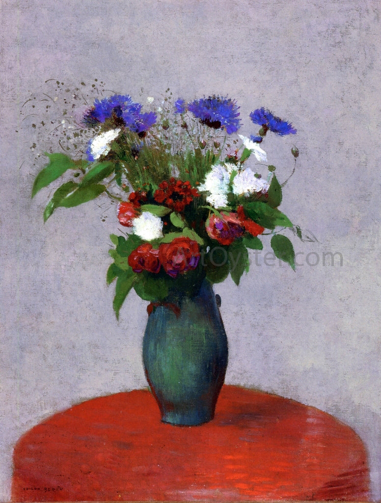  Odilon Redon Vase of Flowers on a Red Tablecloth - Hand Painted Oil Painting