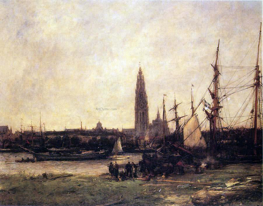  Antoine Vollon View of Antwerp - Hand Painted Oil Painting