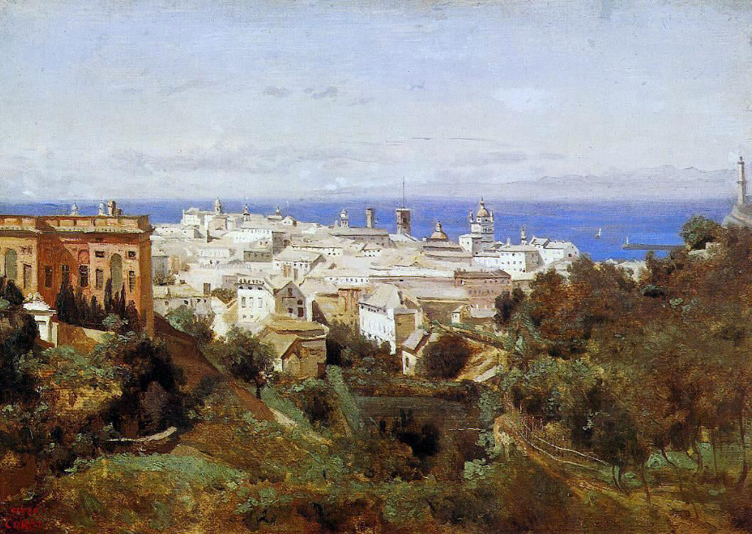  Jean-Baptiste-Camille Corot View of Genoa from the Promenade of Acqua Sola - Hand Painted Oil Painting