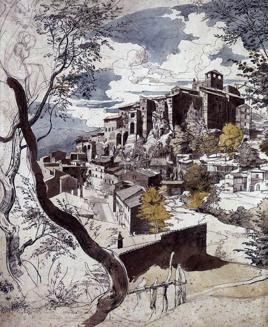  Franz Horny View of Olevano - Hand Painted Oil Painting