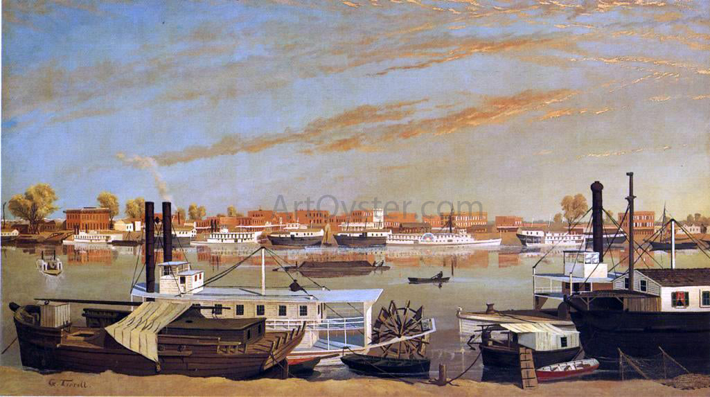  George Tirrell View of Sacramento, California, from across the Sacramento River - Hand Painted Oil Painting