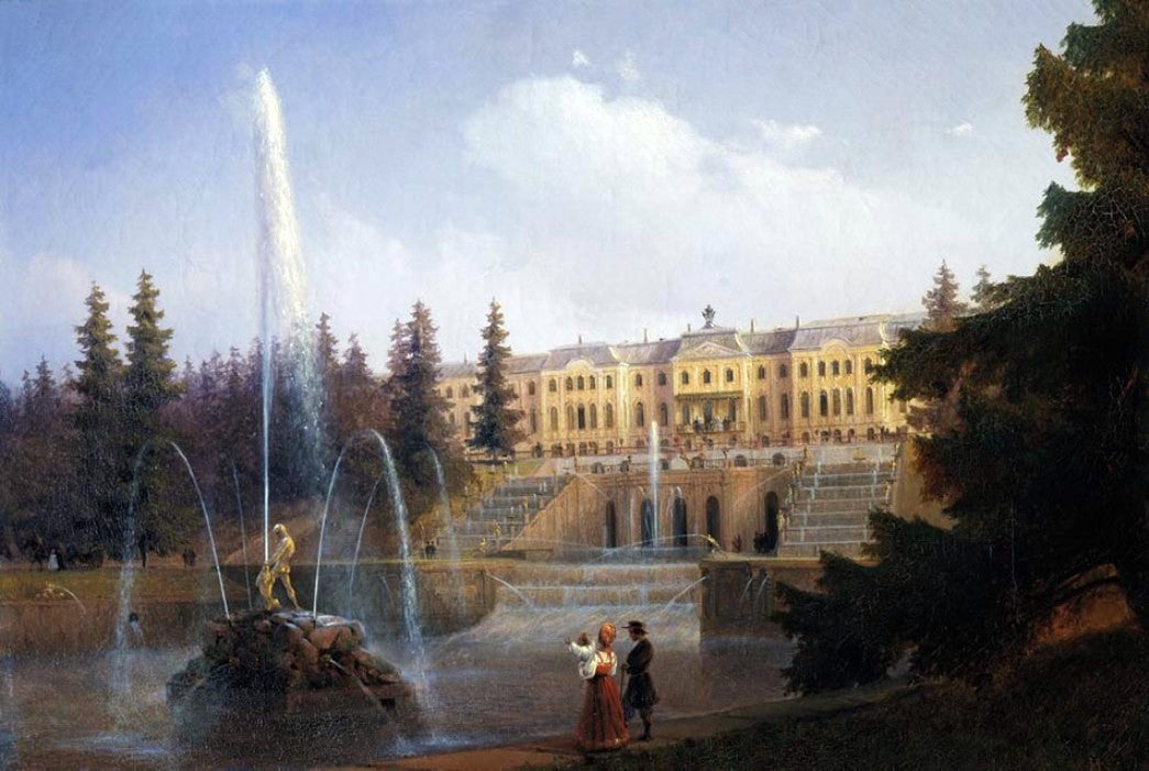  Ivan Constantinovich Aivazovsky View of the Big Cascade in Petergof and the Great Palace of Petergof - Hand Painted Oil Painting