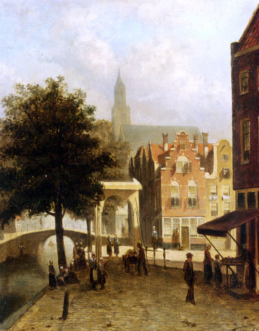  Johannes Frederik Hulk Villagers in the Streets of a Dutch Town - Hand Painted Oil Painting