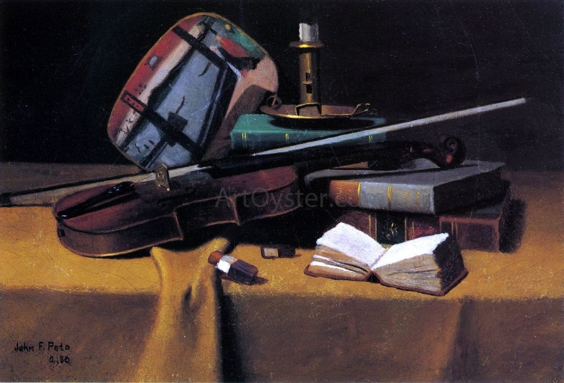  John Frederick Peto Violin, Fan and Books - Hand Painted Oil Painting