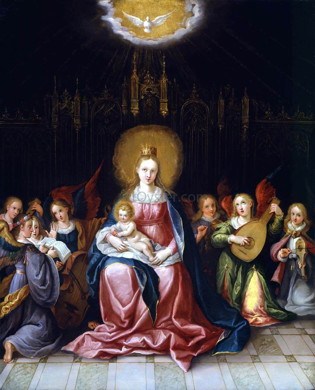  Cornelis De Baellieur Virgin and Child Enthroned - Hand Painted Oil Painting