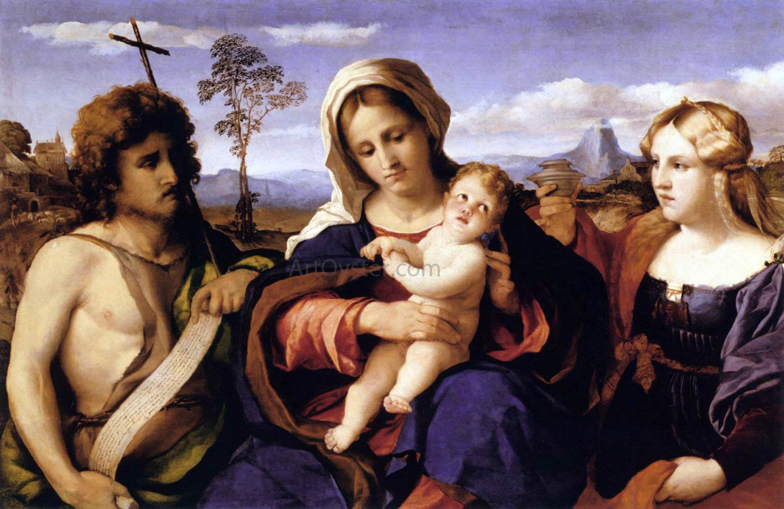  Palma Vecchio Virgin and Child with St John the Baptist and Mary Magdalene - Hand Painted Oil Painting