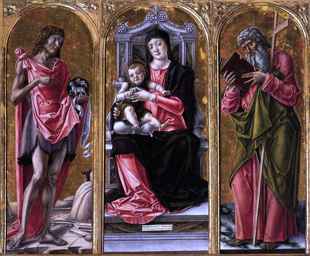  Bartolomeo Vivarini Virgin and Child with Sts John the Baptist and Andrew - Hand Painted Oil Painting