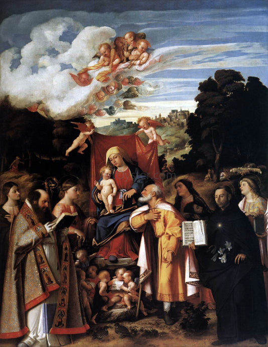  Giovanni Cariani Virgin Enthroned with Angels and Saints - Hand Painted Oil Painting