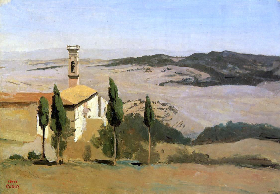  Jean-Baptiste-Camille Corot Volterra - Church and Bell Tower - Hand Painted Oil Painting