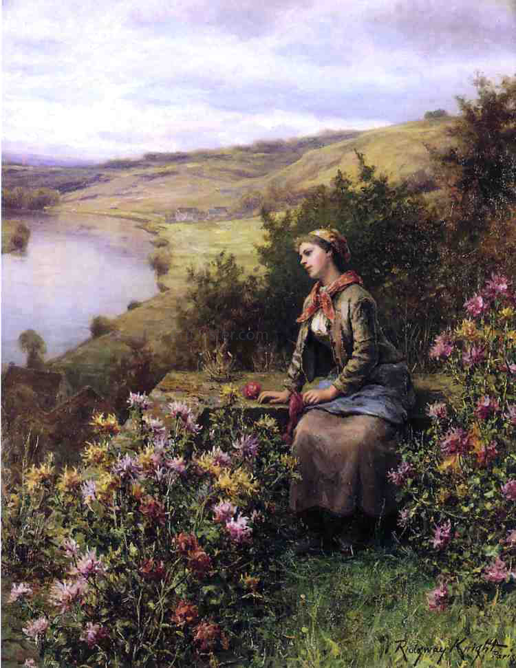  Daniel Ridgway Knight Waiting - Hand Painted Oil Painting
