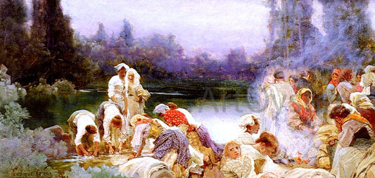  Enrique Serra Y Auque Washerwomen At The River's Edge - Hand Painted Oil Painting