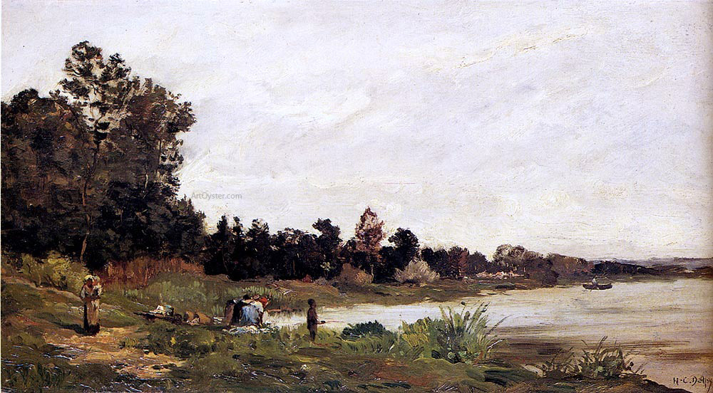  Hippolyte Camille Delpy Washerwomen In A River Landscape - Hand Painted Oil Painting