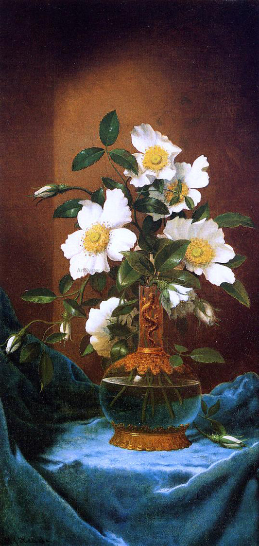  Martin Johnson Heade White Cherokee Roses in a Salamander Vase - Hand Painted Oil Painting
