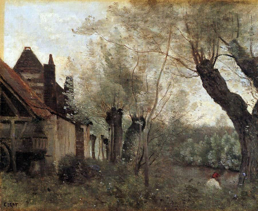  Jean-Baptiste-Camille Corot Willows and Farmhouses at Saint-Catherine-les Arras - Hand Painted Oil Painting
