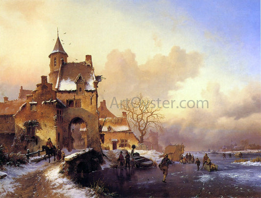  Frederk M Kruseman Winter Landscape with Ice Amusements - Hand Painted Oil Painting