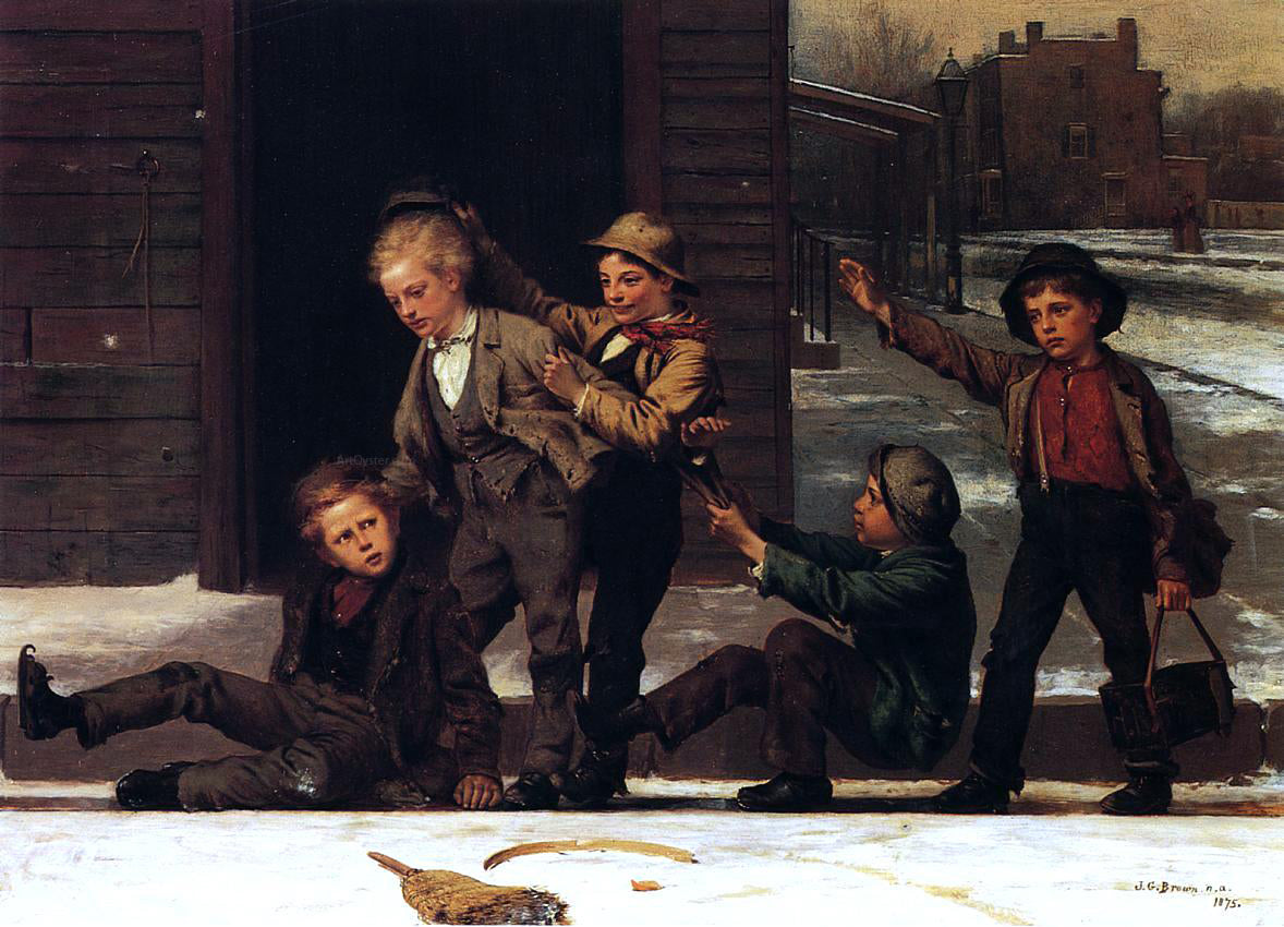  John George Brown Winter Sports in the Gutter - Hand Painted Oil Painting