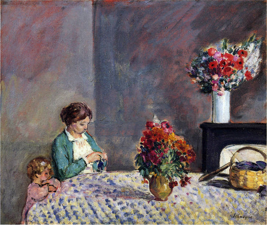  Henri Lebasque Woman and Child Seated at a Table - Hand Painted Oil Painting