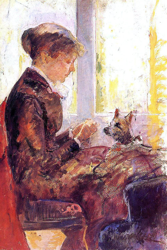  Mary Cassatt Woman by a Window Feeding Her Dog - Hand Painted Oil Painting