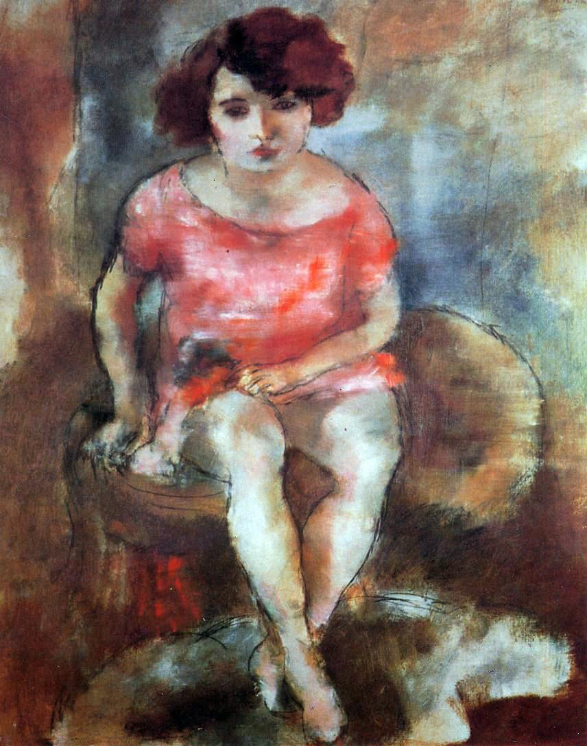  Jules Pascin Woman in Red - Hand Painted Oil Painting