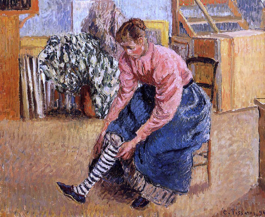 Camille Pissarro Woman Putting on Her Stockings - Hand Painted Oil Painting