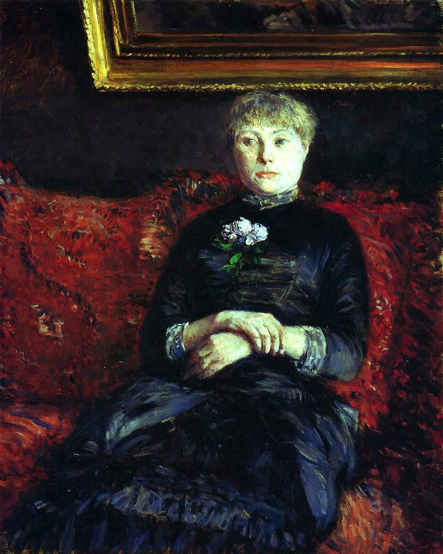  Gustave Caillebotte Woman Sitting on a Red-Flowered Sofa - Hand Painted Oil Painting
