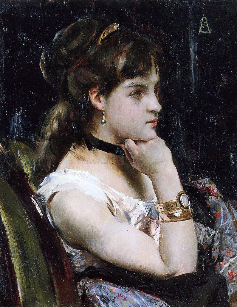  Alfred Emile Leopold Stevens Woman Wearing a Bracelet - Hand Painted Oil Painting