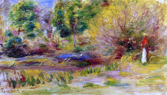  Pierre Auguste Renoir Woman Wearing a Hat in a Landscape - Hand Painted Oil Painting