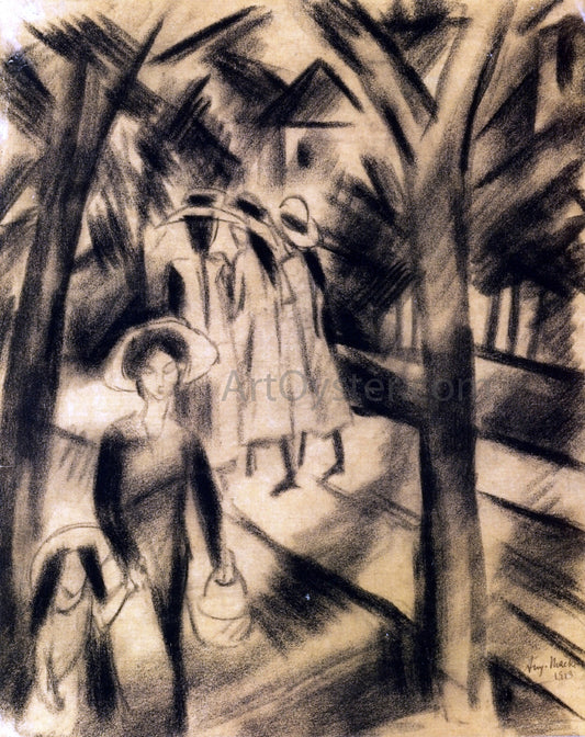  August Macke Woman with Child and Girls on a Road - Hand Painted Oil Painting