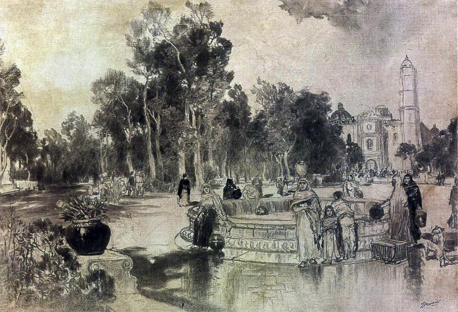  Thomas Moran Women at the Fountain, Vera Cruz - Hand Painted Oil Painting
