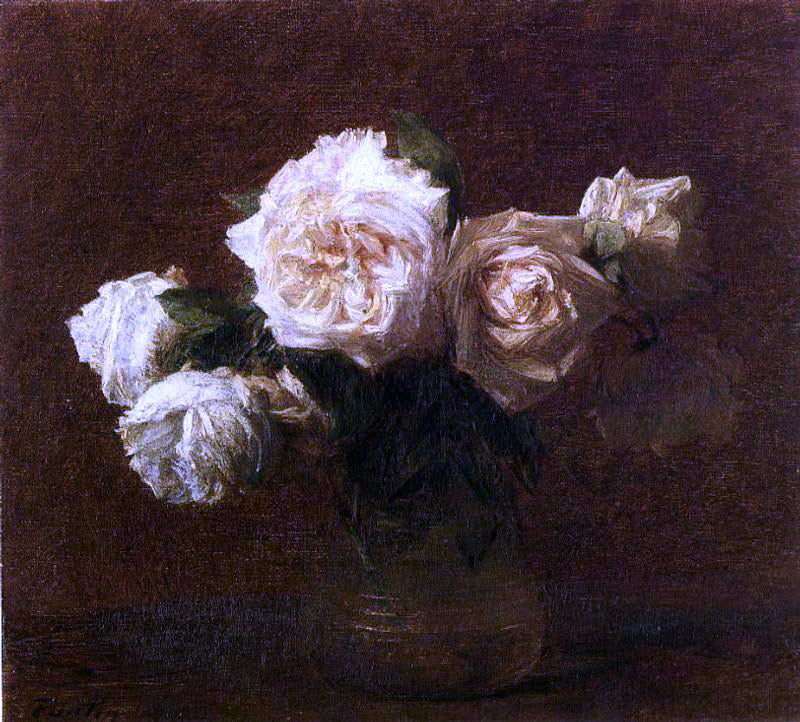  Henri Fantin-Latour Yellow Pink Roses in a Glass Vase - Hand Painted Oil Painting